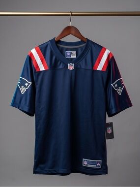 NFL Navy Football Jersey with Red & White Shoulder Stripes - Patriots Style